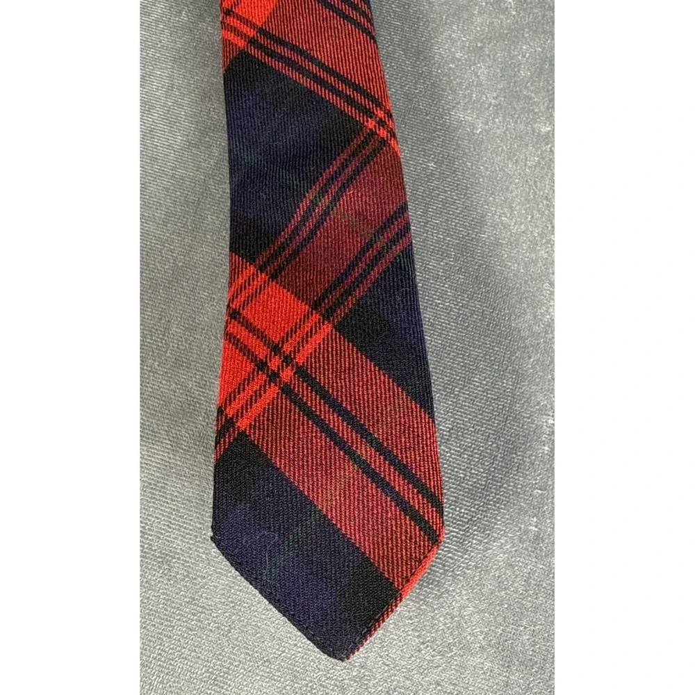 Vintage McLachlan Skinny‎ Tie Mens Navy Blue Tartan Wool Woven in Scotland Read